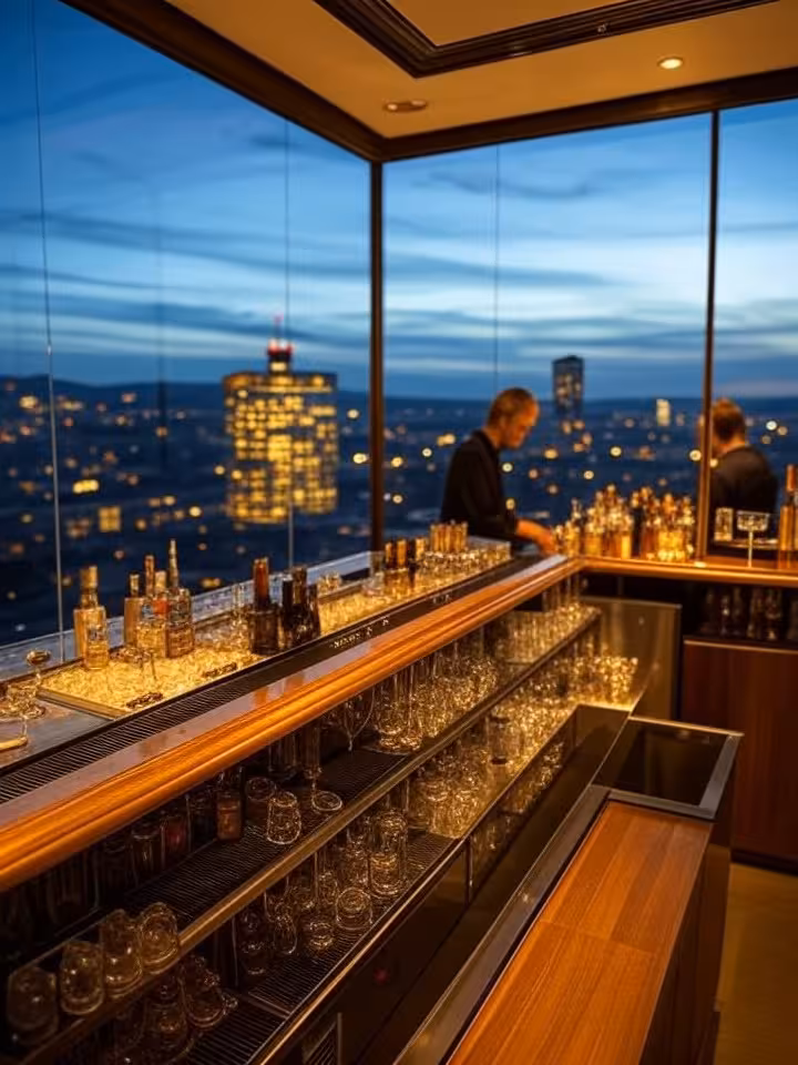 Luxuriöse Roof-Top-Bar im Zürcher Kreis 1 mit Panoramablick über die Stadt