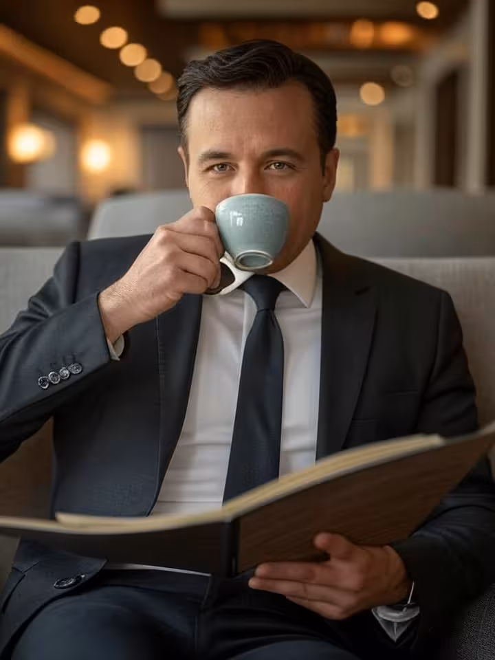 Mann kommt pünktlich zum Date und wartet entspannt