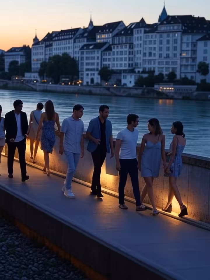 Basel am Rheinufer während der Art Basel Woche