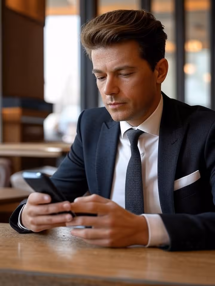 Professionelle Person in elegantem Schweizer Stil in einem gehobenen Zürcher Café