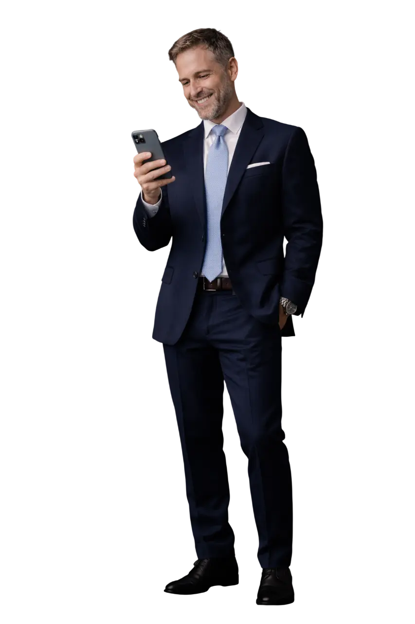 Un élégant homme d'affaires suisse sur son smartphone