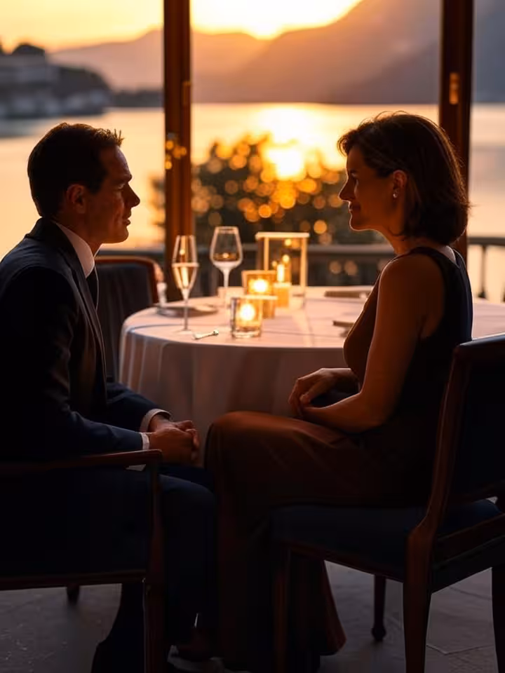 Elegantes Paar beim Dinner im Park Hotel Zug mit Seeblick