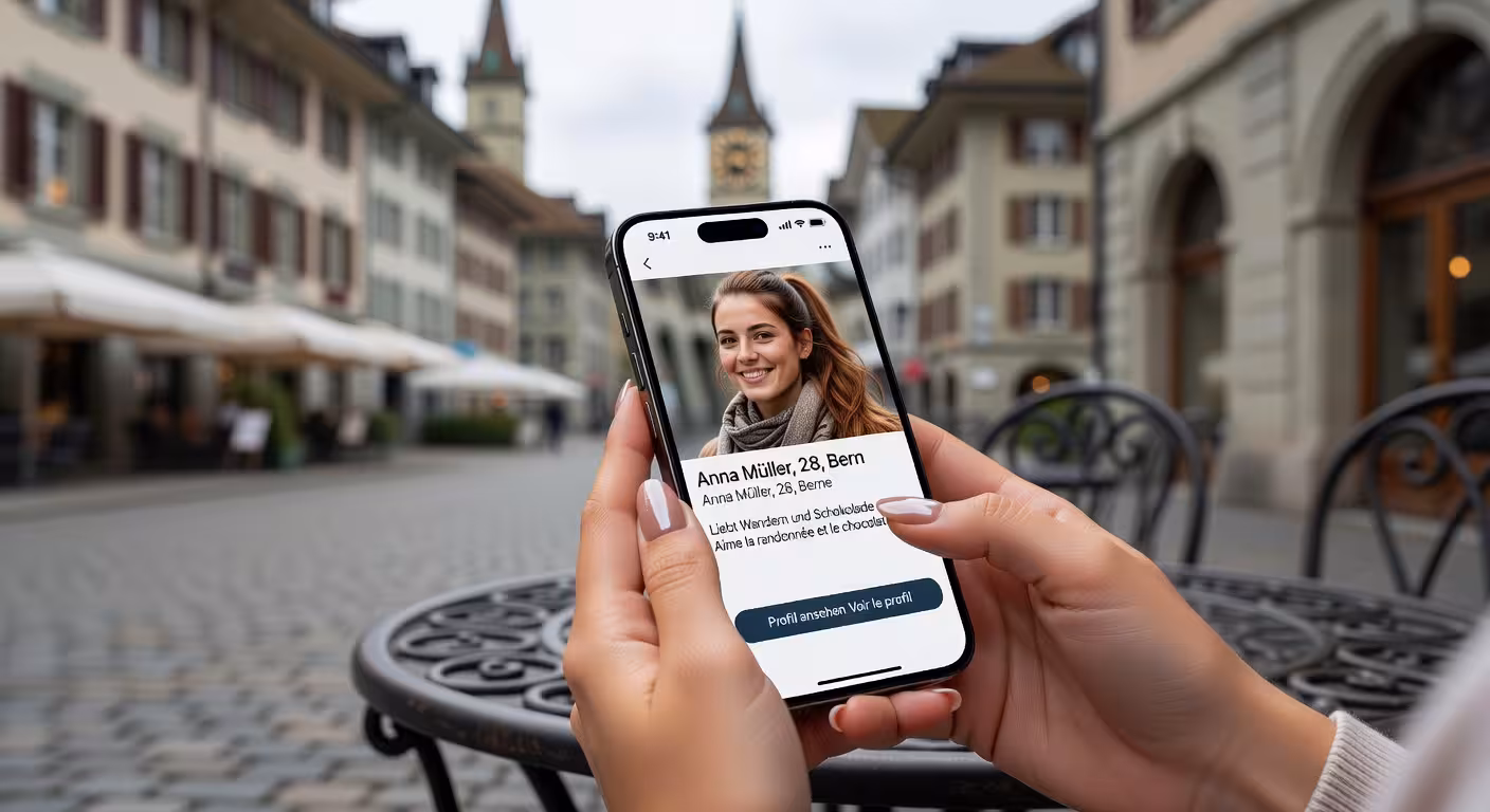 Smartphone mit zweisprachigem Dating-Profil in Bern