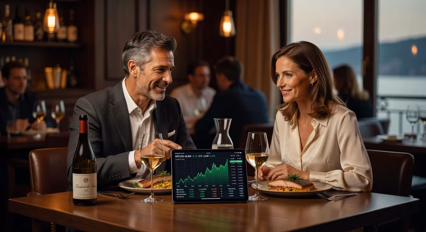 Crypto Sugar Daddy erklärt seiner Sugar Baby Blockchain-Projekt beim Dinner in Zug