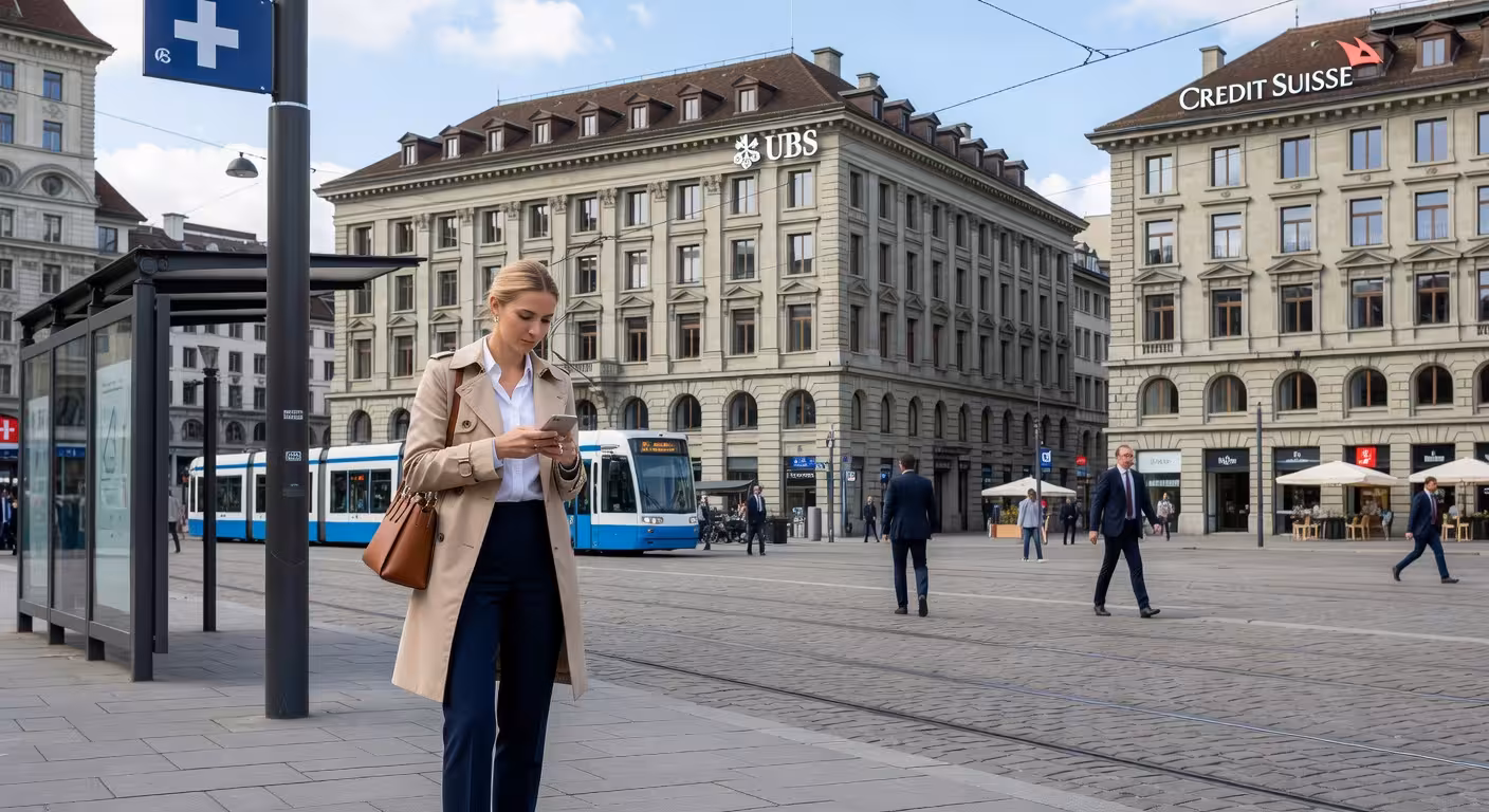 Warten am Paradeplatz in Zürich vor einem Treffen